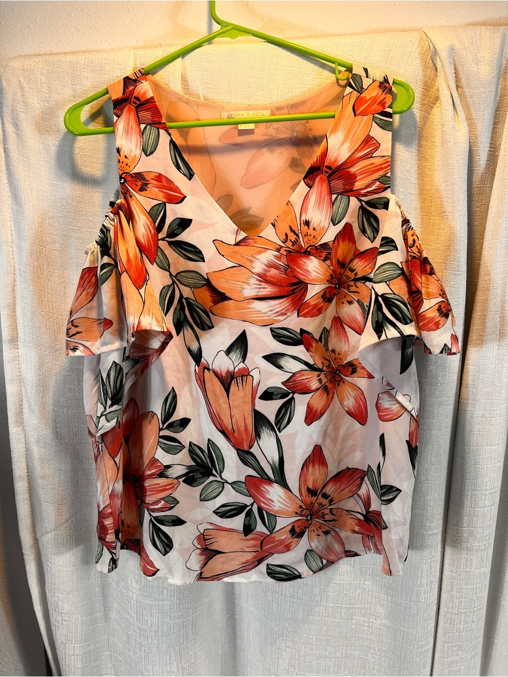 cooper & ella Orange Floral Cold-Shoulder Blouse